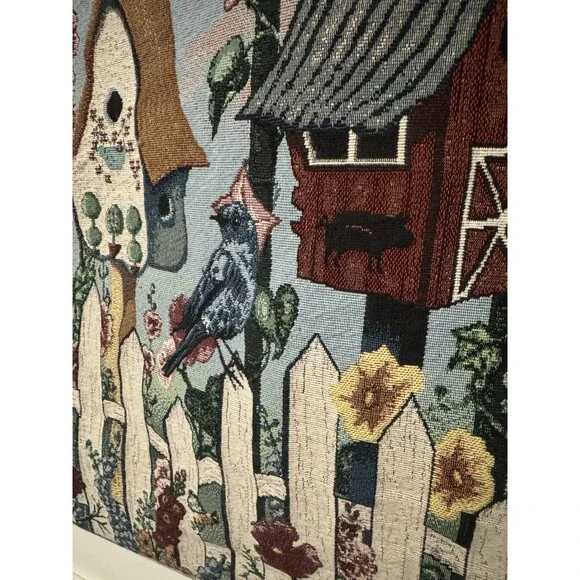 Home Tweet Home Bird Houses Floral Tapestry 26x36 Rod Wall Hanging Decor Country - Picture 2 of 4